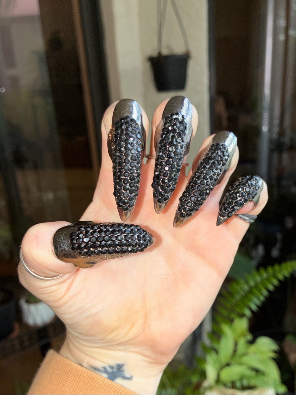 Black Crystal Stiletto Press-On Nails by